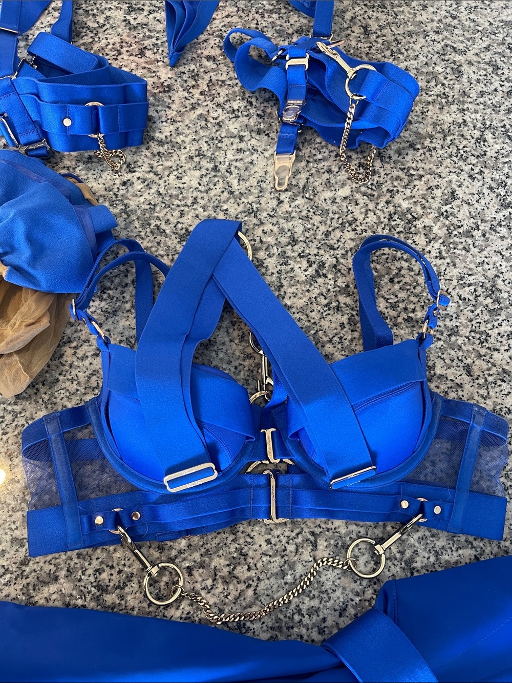 Honey Birdette cobalt blue harness lingerie set - Picture 5 of 8